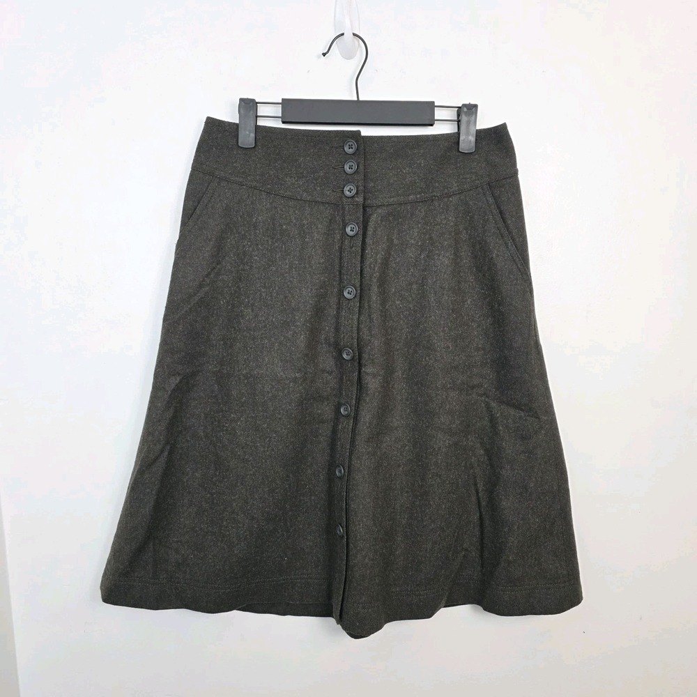 Vintage Banana Republic Dark Gray Wool Button Up Preppy Midi Skirt Size 4